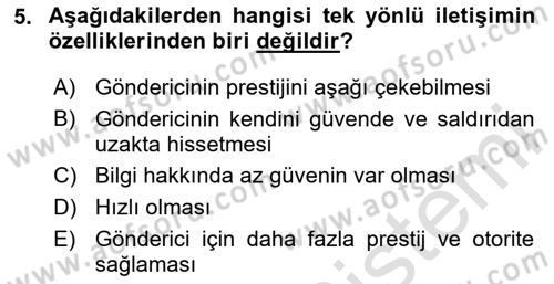İletişim Bilgisi Dersi 2024 - 2025 Yılı (Final) Dönem Sonu Sınav Soruları 5. Soru