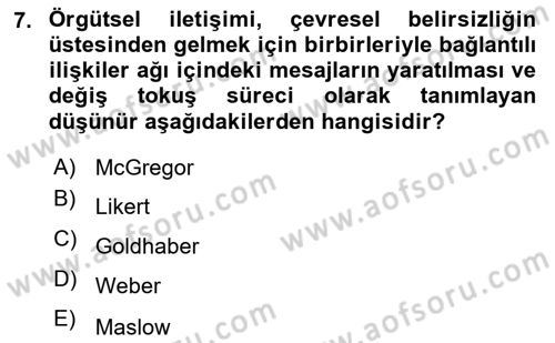 İletişim Bilgisi Dersi 2024 - 2025 Yılı (Final) Dönem Sonu Sınav Soruları 7. Soru