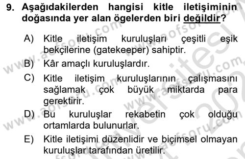 İletişim Bilgisi Dersi 2024 - 2025 Yılı (Final) Dönem Sonu Sınav Soruları 9. Soru