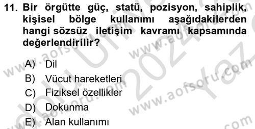 İletişim Bilgisi Dersi 2024 - 2025 Yılı Yaz Okulu Sınav Soruları 11. Soru