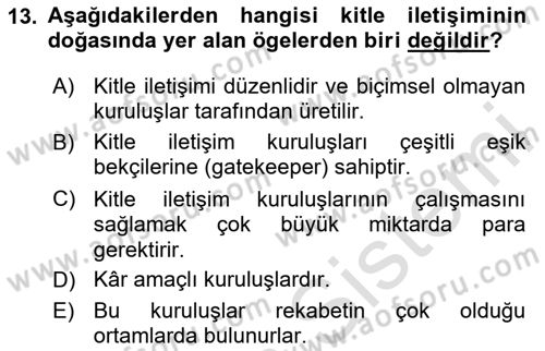 İletişim Bilgisi Dersi 2024 - 2025 Yılı Yaz Okulu Sınav Soruları 13. Soru