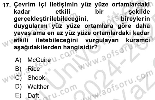 İletişim Bilgisi Dersi 2024 - 2025 Yılı Yaz Okulu Sınav Soruları 17. Soru