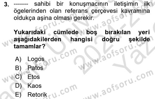 İletişim Bilgisi Dersi 2024 - 2025 Yılı Yaz Okulu Sınav Soruları 3. Soru