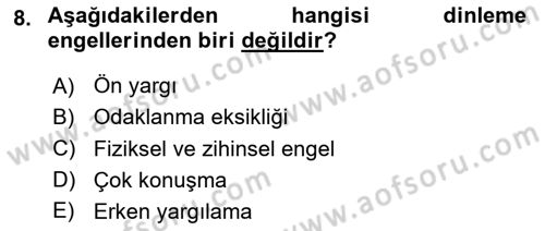 İletişim Bilgisi Dersi 2024 - 2025 Yılı Yaz Okulu Sınav Soruları 8. Soru