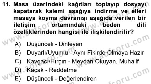 İletişim Bilgisi Dersi 2025 - 2026 Yılı (Vize) Ara Sınav Soruları 11. Soru