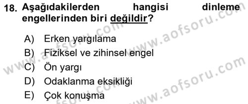 İletişim Bilgisi Dersi 2025 - 2026 Yılı (Vize) Ara Sınav Soruları 18. Soru