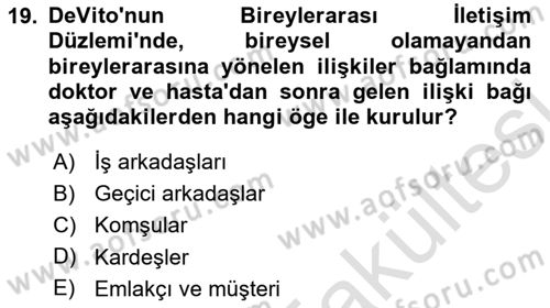 İletişim Bilgisi Dersi 2025 - 2026 Yılı (Vize) Ara Sınav Soruları 19. Soru