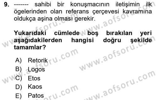 İletişim Bilgisi Dersi 2025 - 2026 Yılı (Vize) Ara Sınav Soruları 9. Soru