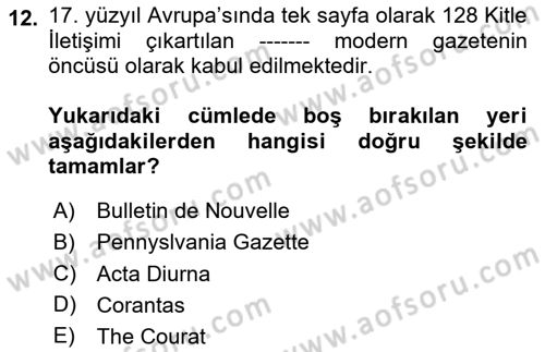 İletişim Bilgisi Dersi 2025 - 2026 Yılı (Final) Dönem Sonu Sınav Soruları 12. Soru