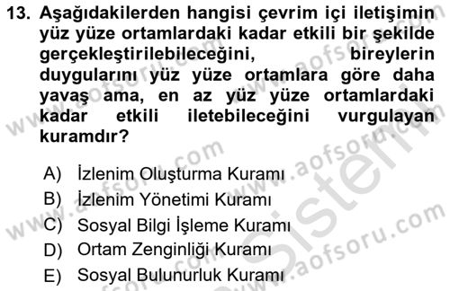 İletişim Bilgisi Dersi 2025 - 2026 Yılı (Final) Dönem Sonu Sınav Soruları 13. Soru
