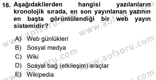 İletişim Bilgisi Dersi 2025 - 2026 Yılı (Final) Dönem Sonu Sınav Soruları 16. Soru