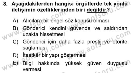 İletişim Bilgisi Dersi 2025 - 2026 Yılı (Final) Dönem Sonu Sınav Soruları 8. Soru