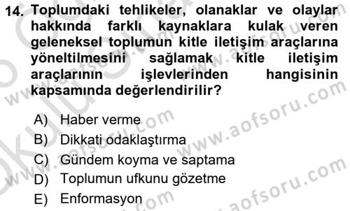 İletişim Bilgisi Dersi 2025 - 2026 Yılı Yaz Okulu Sınav Soruları 14. Soru