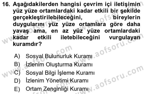 İletişim Bilgisi Dersi 2025 - 2026 Yılı Yaz Okulu Sınav Soruları 16. Soru