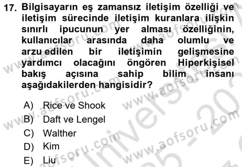 İletişim Bilgisi Dersi 2025 - 2026 Yılı Yaz Okulu Sınav Soruları 17. Soru