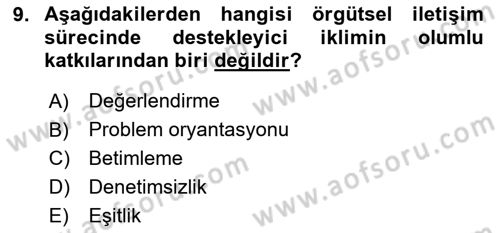 İletişim Bilgisi Dersi 2025 - 2026 Yılı Yaz Okulu Sınav Soruları 9. Soru
