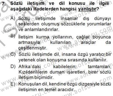 Sözlü ve Sözsüz İletişim Dersi 2014 - 2015 Yılı (Vize) Ara Sınav Soruları 7. Soru