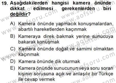 Sözlü ve Sözsüz İletişim Dersi 2014 - 2015 Yılı (Final) Dönem Sonu Sınav Soruları 19. Soru