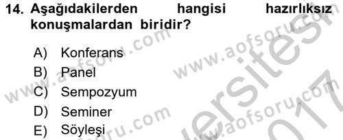 Sözlü ve Sözsüz İletişim Dersi 2016 - 2017 Yılı (Vize) Ara Sınav Soruları 14. Soru
