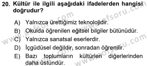 Sözlü ve Sözsüz İletişim Dersi 2016 - 2017 Yılı (Vize) Ara Sınav Soruları 20. Soru