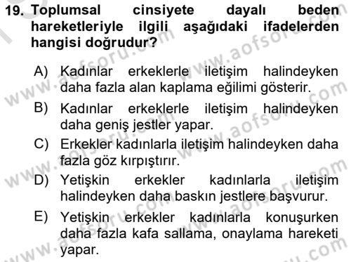 Sözlü ve Sözsüz İletişim Dersi 2016 - 2017 Yılı (Final) Dönem Sonu Sınav Soruları 19. Soru