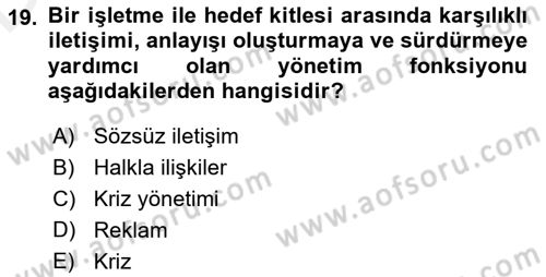 Sözlü ve Sözsüz İletişim Dersi 2017 - 2018 Yılı 3 Ders Sınav Soruları 19. Soru