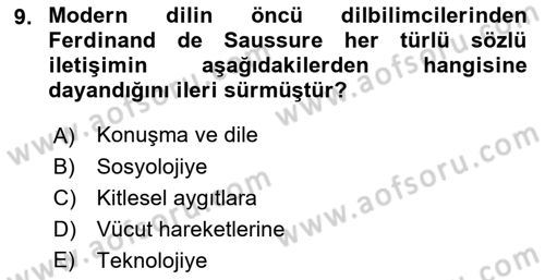 Sözlü ve Sözsüz İletişim Dersi 2017 - 2018 Yılı (Vize) Ara Sınav Soruları 9. Soru