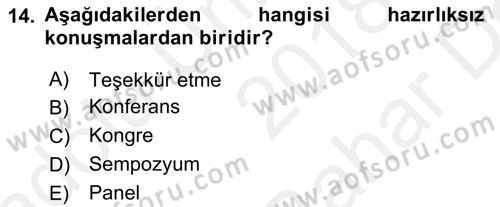 Sözlü ve Sözsüz İletişim Dersi 2018 - 2019 Yılı (Vize) Ara Sınav Soruları 14. Soru