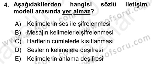Sözlü ve Sözsüz İletişim Dersi 2018 - 2019 Yılı (Vize) Ara Sınav Soruları 4. Soru