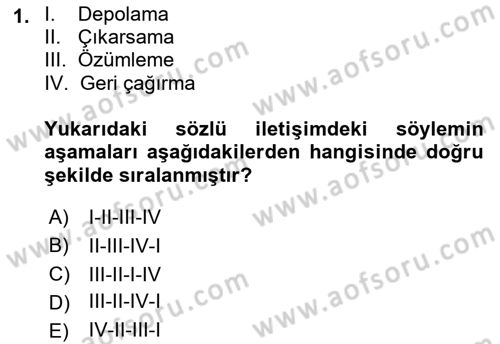Sözlü ve Sözsüz İletişim Dersi 2018 - 2019 Yılı (Final) Dönem Sonu Sınav Soruları 1. Soru