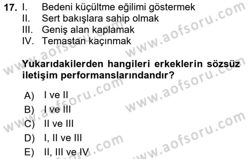Sözlü ve Sözsüz İletişim Dersi 2018 - 2019 Yılı (Final) Dönem Sonu Sınav Soruları 17. Soru