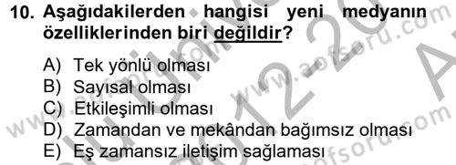 Uluslararası İletişim Dersi 2012 - 2013 Yılı (Vize) Ara Sınav Soruları 10. Soru