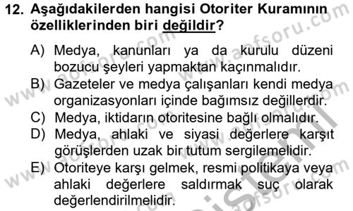 Uluslararası İletişim Dersi 2012 - 2013 Yılı (Vize) Ara Sınav Soruları 12. Soru