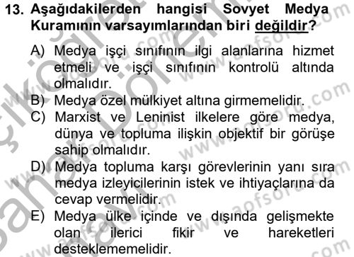 Uluslararası İletişim Dersi 2012 - 2013 Yılı (Vize) Ara Sınav Soruları 13. Soru