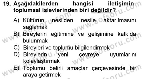 Uluslararası İletişim Dersi 2012 - 2013 Yılı (Vize) Ara Sınav Soruları 19. Soru