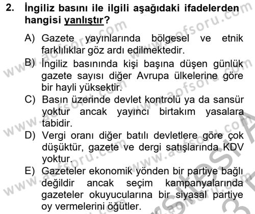 Uluslararası İletişim Dersi 2012 - 2013 Yılı (Vize) Ara Sınav Soruları 2. Soru