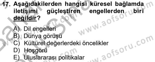 Uluslararası İletişim Dersi 2012 - 2013 Yılı (Final) Dönem Sonu Sınav Soruları 17. Soru