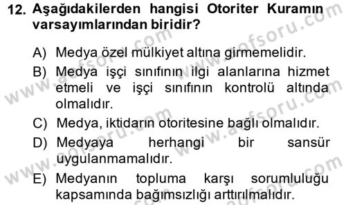 Uluslararası İletişim Dersi 2013 - 2014 Yılı (Vize) Ara Sınav Soruları 12. Soru