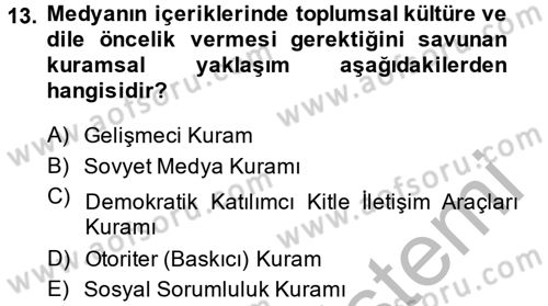 Uluslararası İletişim Dersi 2013 - 2014 Yılı (Vize) Ara Sınav Soruları 13. Soru