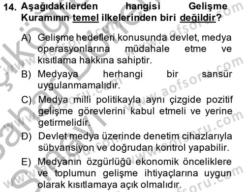 Uluslararası İletişim Dersi 2013 - 2014 Yılı (Vize) Ara Sınav Soruları 14. Soru