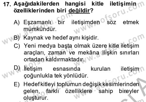 Uluslararası İletişim Dersi 2013 - 2014 Yılı (Vize) Ara Sınav Soruları 17. Soru