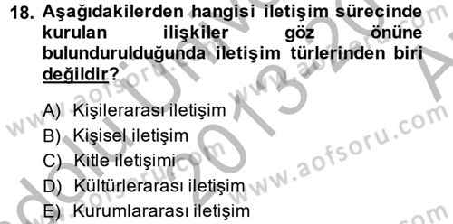 Uluslararası İletişim Dersi 2013 - 2014 Yılı (Vize) Ara Sınav Soruları 18. Soru