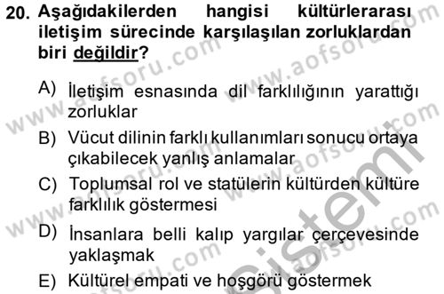Uluslararası İletişim Dersi 2013 - 2014 Yılı (Vize) Ara Sınav Soruları 20. Soru