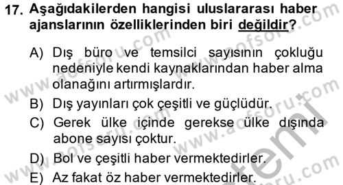 Uluslararası İletişim Dersi 2013 - 2014 Yılı (Final) Dönem Sonu Sınav Soruları 17. Soru