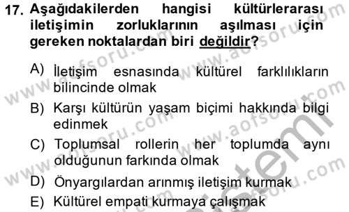 Uluslararası İletişim Dersi 2014 - 2015 Yılı (Vize) Ara Sınav Soruları 17. Soru