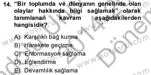 Uluslararası İletişim Dersi 2014 - 2015 Yılı (Final) Dönem Sonu Sınav Soruları 14. Soru