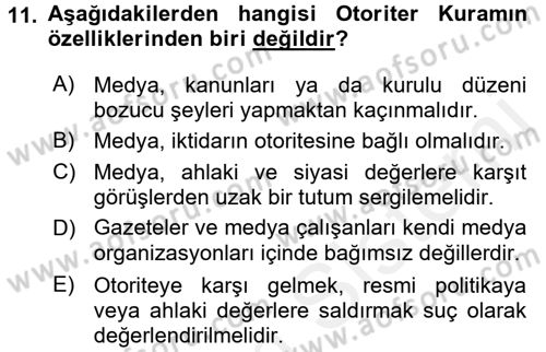 Uluslararası İletişim Dersi 2015 - 2016 Yılı (Vize) Ara Sınav Soruları 11. Soru