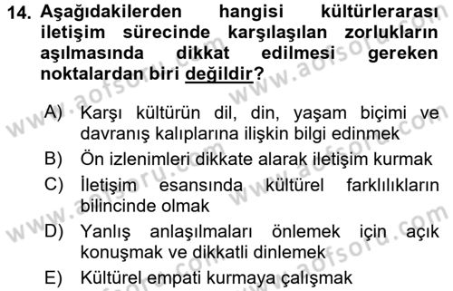 Uluslararası İletişim Dersi 2015 - 2016 Yılı (Vize) Ara Sınav Soruları 14. Soru