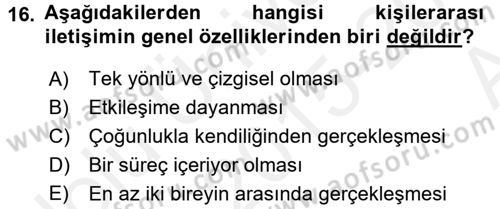Uluslararası İletişim Dersi 2015 - 2016 Yılı (Vize) Ara Sınav Soruları 16. Soru
