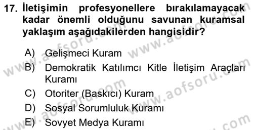 Uluslararası İletişim Dersi 2015 - 2016 Yılı (Vize) Ara Sınav Soruları 17. Soru